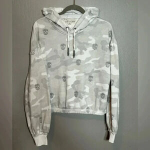 Vintage Havana Women's Burnout Hoodie Camo Skulls Gray White Elastic Size Small‎